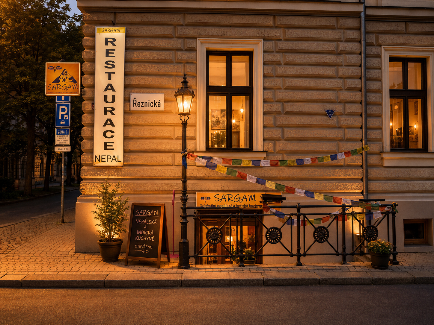 Exteriér restaurace Sargam na ulici Řeznická